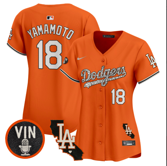 Women Los Angeles Dodgers 18 Yamamoto 2025 orange Limited Stitched Jersey style 2